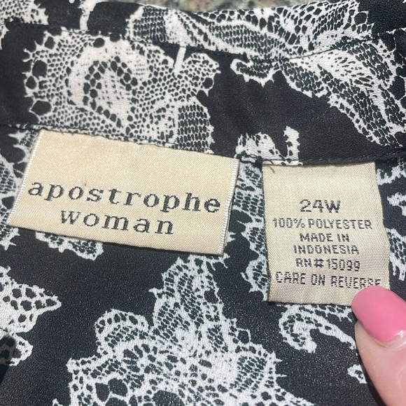Apostrophe Woman 24W black and white long sleeve button up collared blouse - Picture 7 of 8